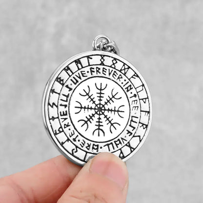 Norse Mythology Viking Wolf Necklaces Men Stainless Steel Viking Runes Vegvisir Amulet Pendant Scandinavian Vintage Male Jewelry