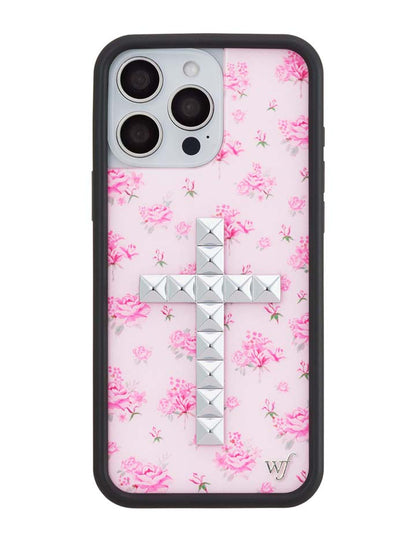 Stud Cross Forget Me Not Floral | Pink iPhone Case