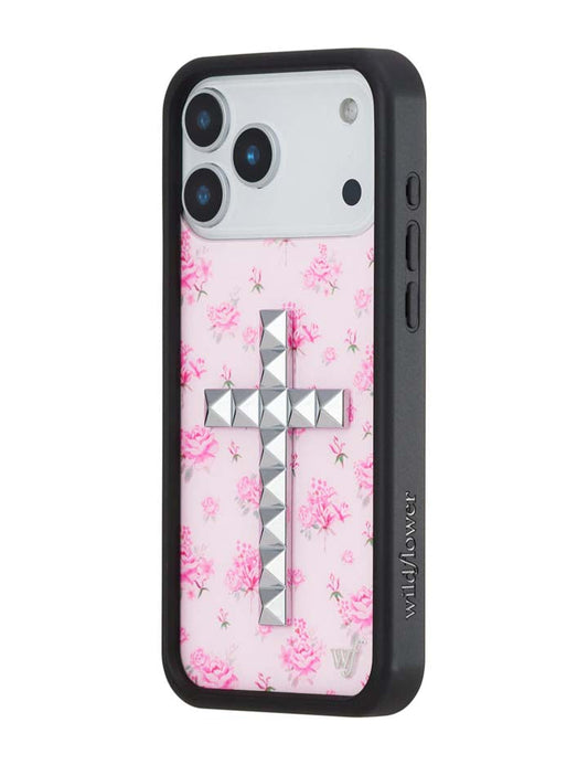 Stud Cross Forget Me Not Floral | Pink iPhone Case
