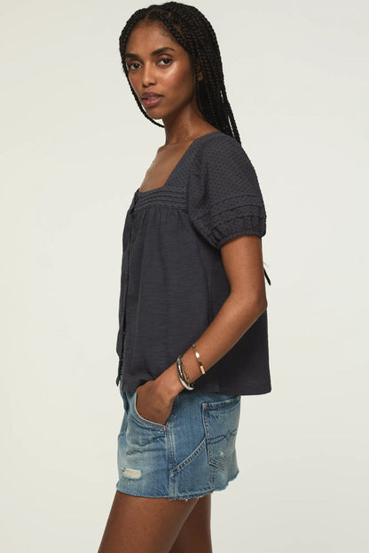 [147172-300] WOMENS LUCKY BRAND SHORT SLEEVE SQUARE NECK TOP - INDIA INK