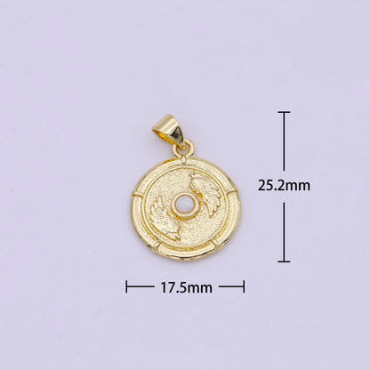 14K Gold Filled White, Blue Opal Angel Wing Round Pendant | H557 H560