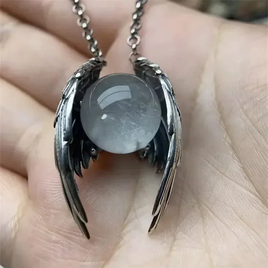 Personality Angel Ghost Beads Wings Pendant Necklace for Men Women Guard Angel Necklace Hip Hop Jewelry Accessories