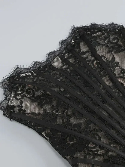 TARUXY Sexy Lace See-through Patchwork Corset Dress Female Bodycon Elegant Party MIrrgualr Mini Dress Women Tube Top Dress New