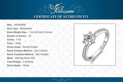 JewelryPalace Moissanite D Color 0.5ct 1ct 1.5ct 2ct 3ct Round S925 Sterling Silver Wedding Engagement Ring for Women