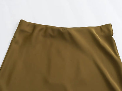 2026 New Women's European And American Style Fashion Silk Satin Texture High Waist Skirt Street Style Elegant Mid-length Skirt