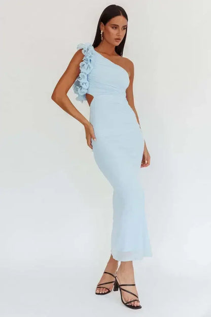 Articat Elegant Slant Shoulder Flower Bodycon Party Club Evening Dress Women Sexy Backless Slim Spring/Summer New  2025 Vestido