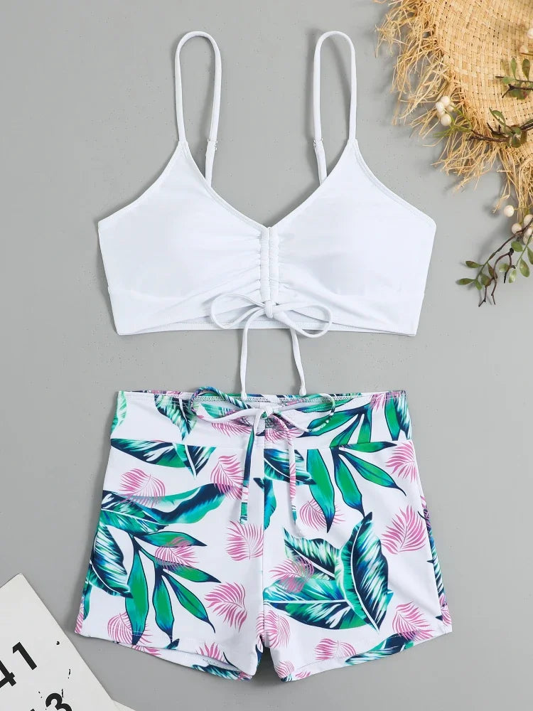 2025 Summer High Waist Swimsuit Bikini Sets with Shorts Female Swimwear Beach Wear Two-piece Bathing Suit Sports Women Clothing