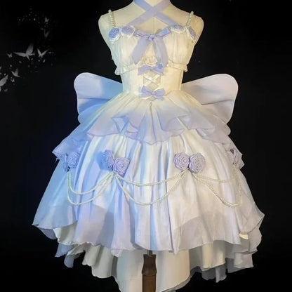 2025 Vestidos De Mujer Sweet Dresses for Women Lolita Style Fashion Japanese Robe Femme Beading Hollow Out 3D Floral Cute Dress
