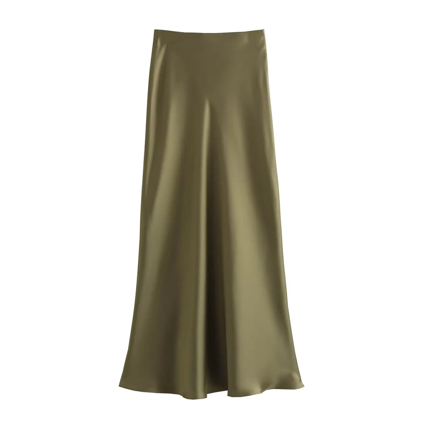 2026 New Women's European And American Style Fashion Silk Satin Texture High Waist Skirt Street Style Elegant Mid-length Skirt