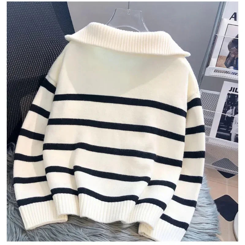 Sweater pullover women Spring and Autumn underwear 2026 New zipper stripe underlay short style popular premium sweater female
