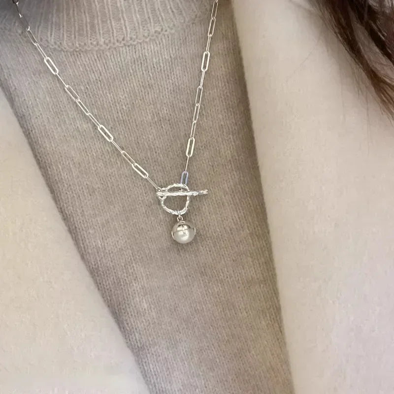 New Trendy Fashion 925 Silver Pearl Simple Elegant Thin Chain Pendant Necklace for Women Girl Jewelry Dropship Wholesale