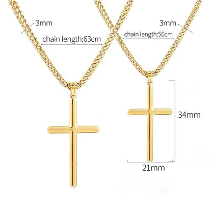 Punk Cross Pendant Link Chain for Men Women 316L Stainless Steel Hip Hop Necklace Gold Silver Fashion Jewelry Gift Waterproof