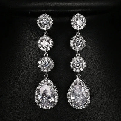 Minimalism Teardrop Round Zircon Long Dangle Earrings for Women 2021 Wedding Engagement Jewelry Bridal Drop Earrings Statement