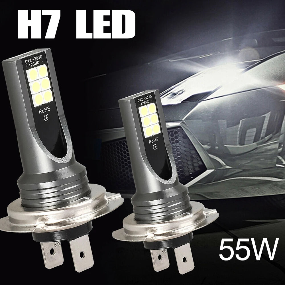 H7 Led Light Bulb Kit Car Fog Light Bulbs 55w Super-Bright 6000k White Led Lights For Vehicles High Power Auto Headlight LED DRL