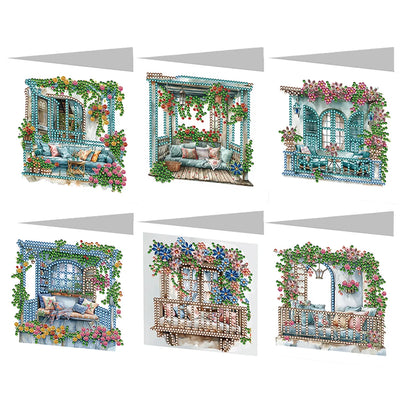 6Pcs DIY Diamond Painting Animal Flower Greeting Card Rinestone Embroidery Arts Craft Cards Kit Birthday Gift for Friend Gift