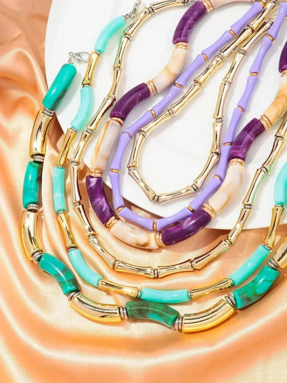 3 pieces/set Bohemian Acrylic Bamboo Beads Choker Necklace Set for Women Chunky Tube Necklaces 2024 Accessories Jewelry