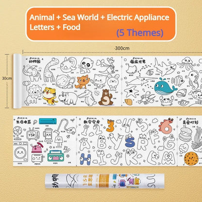 Children Drawing Roll Sticky Graffiti Scroll DIY Painting Color Filling Paper Coloring Papers for Kids Educational Toys Gifts