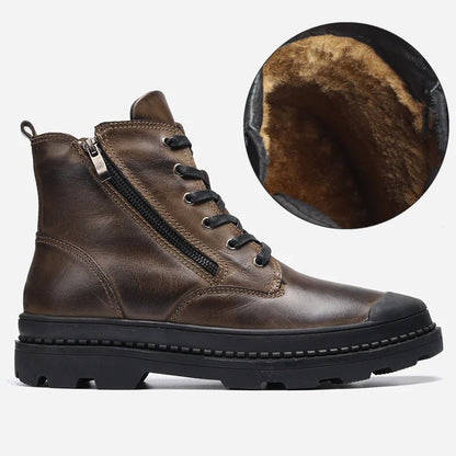 Natural Cow Leather Men Winter Boots Handmade Retro Men Boots Genuine Leather Men Winter Shoes #JM9550