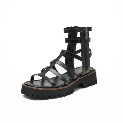 BeauToday Gladiator Sandals Women Genuine Leather Round Toe Ankle Metal Buckle Platform Summer Ladies Shoes Handmade 38215
