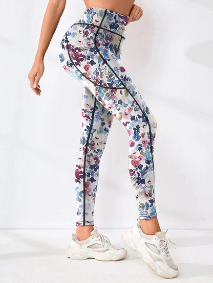 Printed High-Waist Pocket Fitness Pants Women
