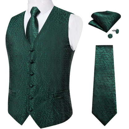 Fashion Light Blue Paisley Silk Vests for Men with Tie Handkerchief Cufflinks Business Wedding Party Waistcoat Tuxedo Vest