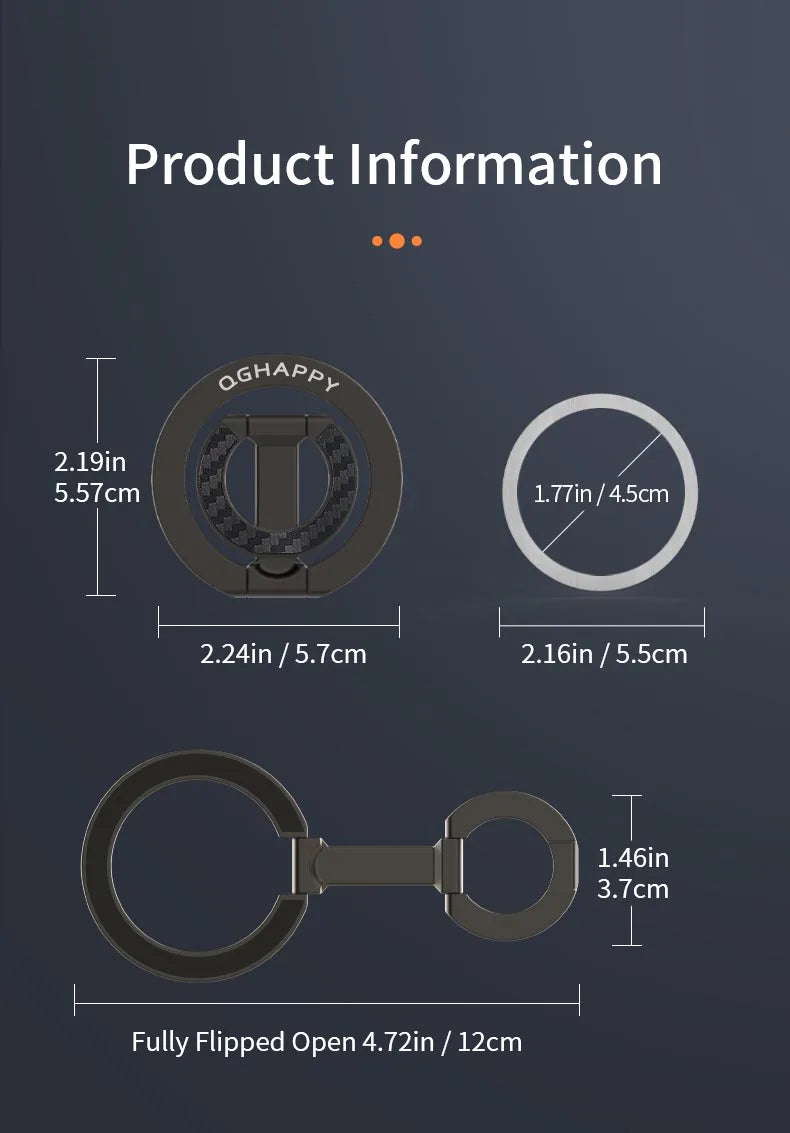 For Double-Sided Magnetic Phone Ring Holder for MagSafe Kickstand Magnet Grip for iPhone 16 15 14 For Huawei Xiaomi Stand Holder