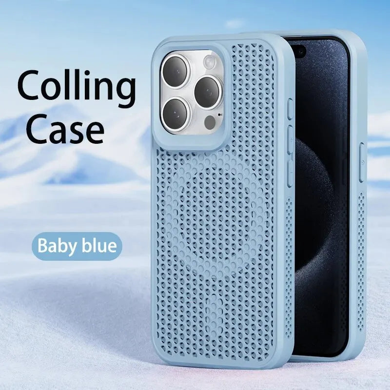 Cooling Heat Dissipation Magsafe Magnetic Phone Case For iPhone 16 14 15 13 12 11 Pro Max Plus Breathable Grid Hard Back Cover