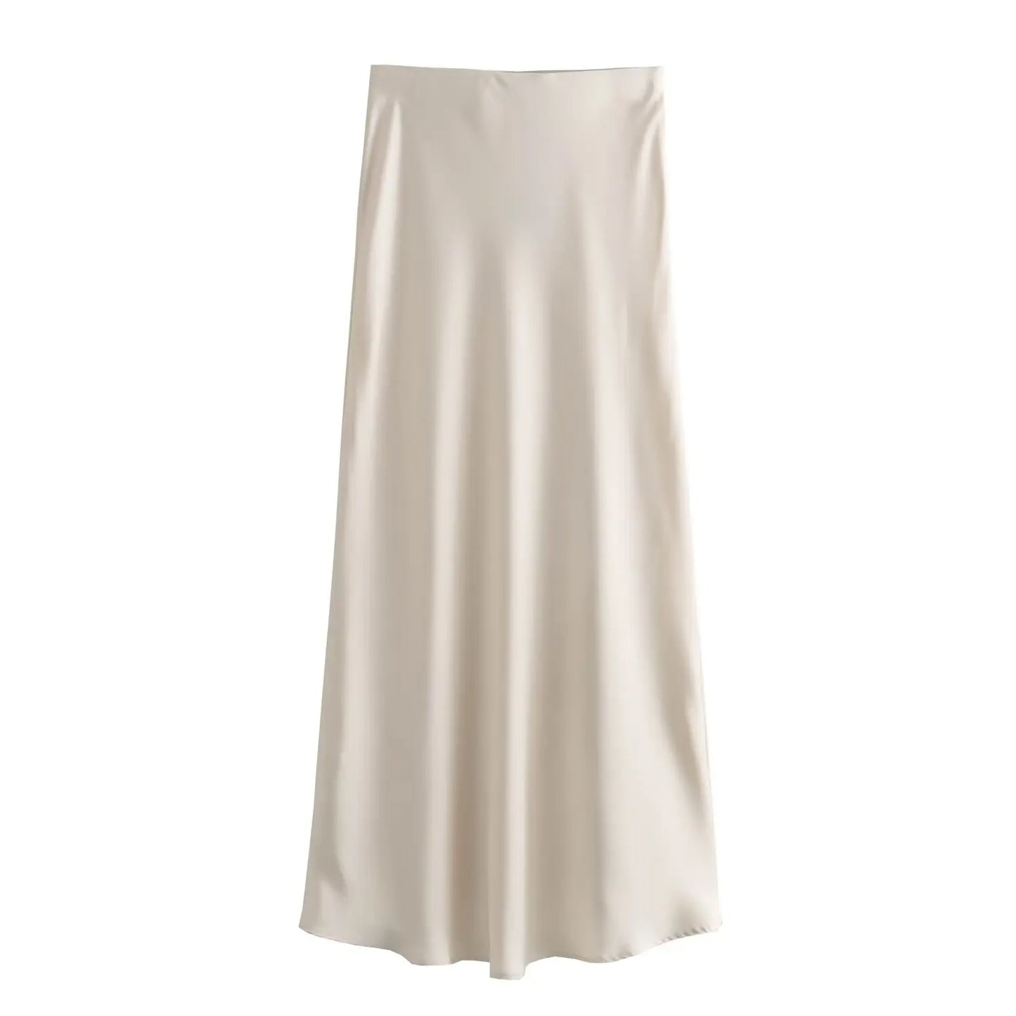 2026 New Women's European And American Style Fashion Silk Satin Texture High Waist Skirt Street Style Elegant Mid-length Skirt