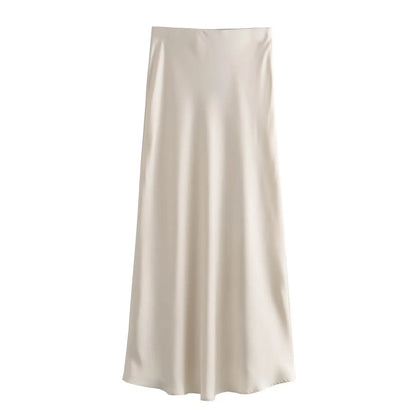 2026 New Women's European And American Style Fashion Silk Satin Texture High Waist Skirt Street Style Elegant Mid-length Skirt