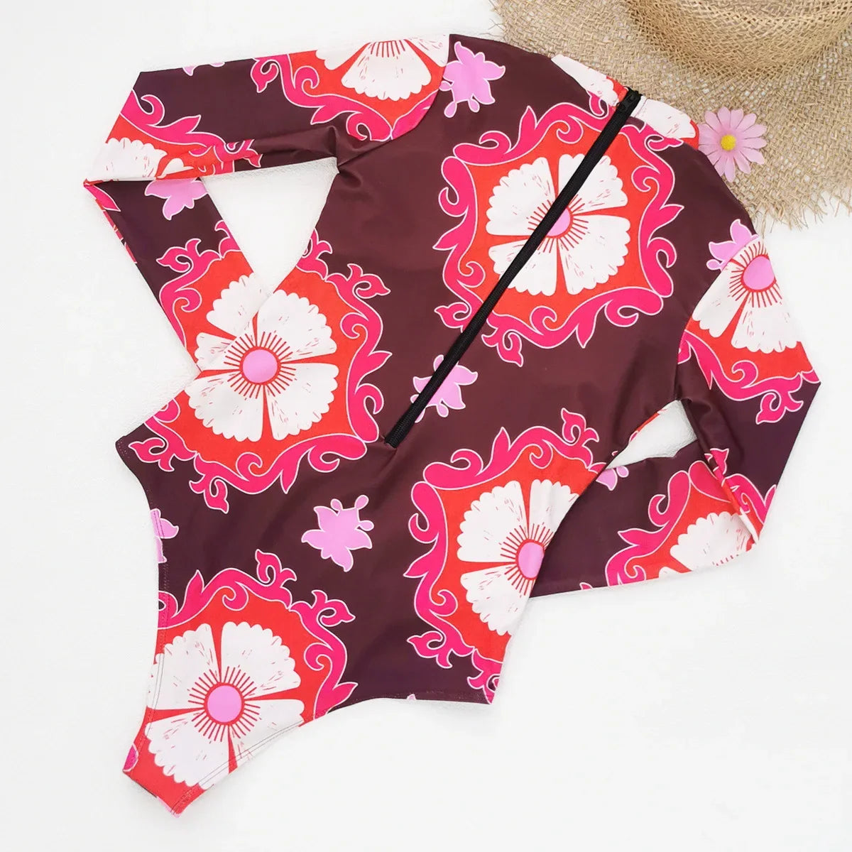 2026 New Sexy Print One Piece Swimsuit Women Swimwear Monokini Long Sleeve Bathing Suit Female Bodysuit Surfing Swim Wear Beach