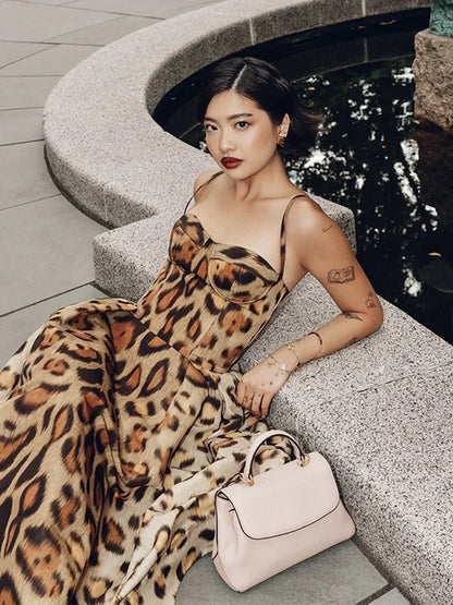 Leopard Print Sleeveless Sling Dress For Women Fashion Chic Backless A Line Dresses 2026 Elegant Female High Street Vestidos