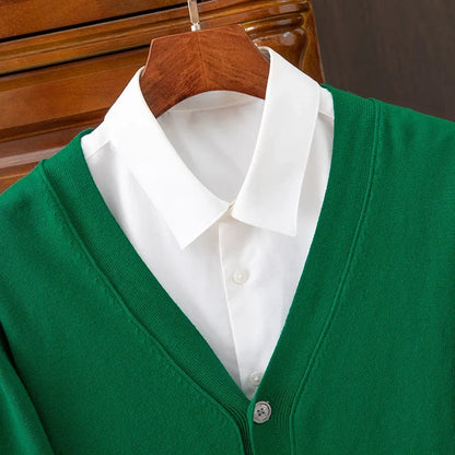 BROWON Brand Mens Sweater Cardigan Business Casual Classic V-neck Solid Color Cardigan Men Sweater Korean Fashion Mens Clothes
