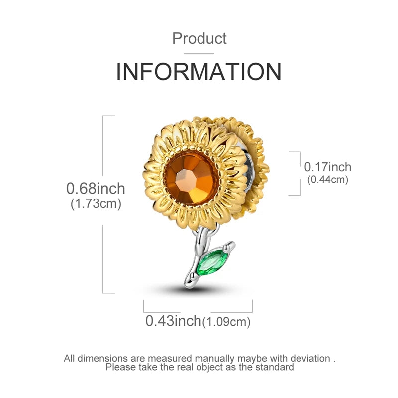 Golden Sunflower Leopard Poodle Charms Beads Fit Bracelet Nacklace Jewelry DIY Gifts For Women