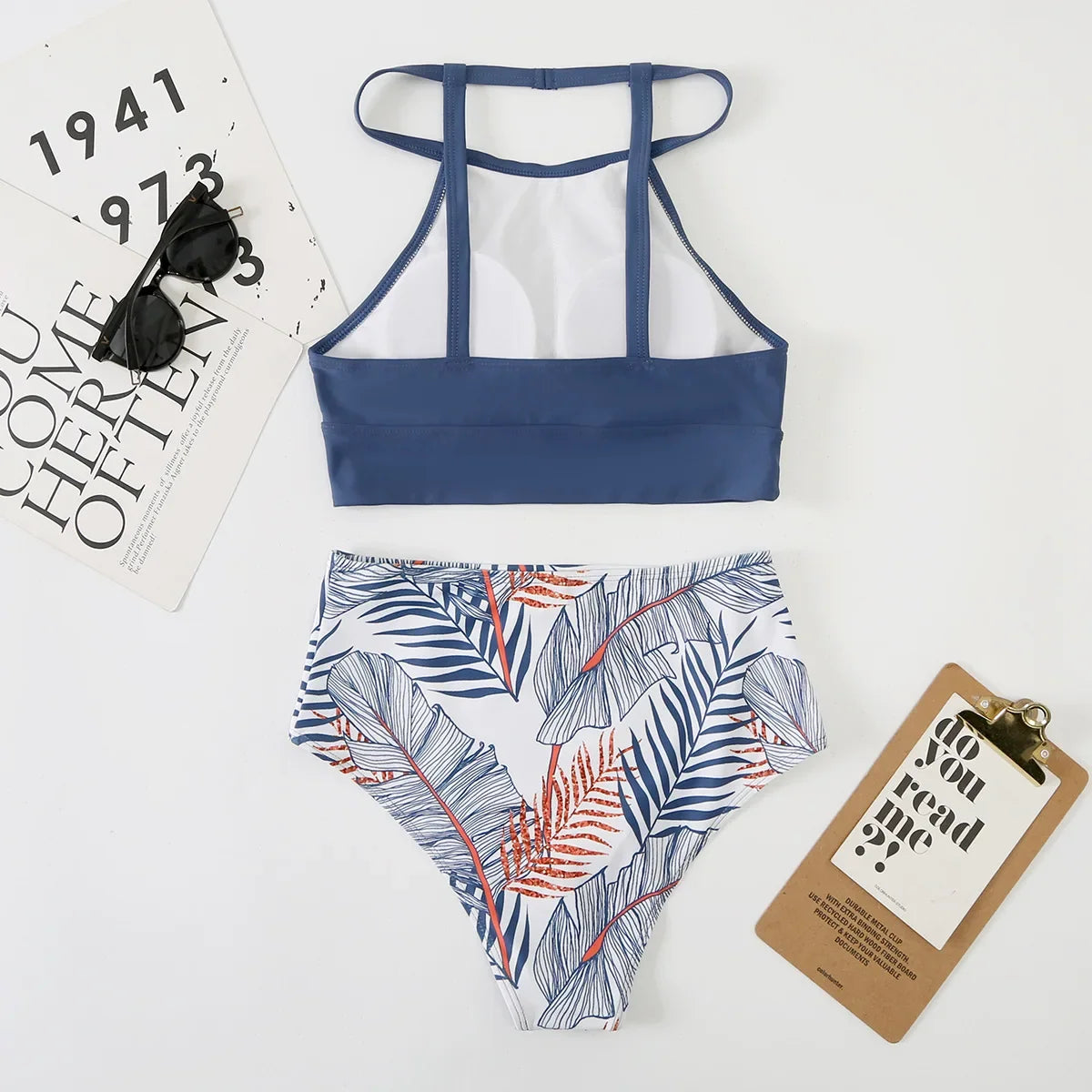 Sexy Light Purple High Waist Bikini 2024 Woman High Neck Swimsuit Female Two Pieces Swimwear Women Print Beach Wear Bathing Suit