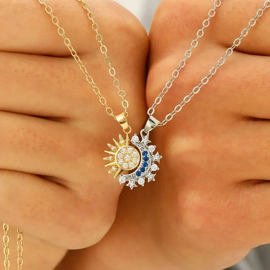 LATS New Stainless Steel Magnetic Sun Moon Couple Necklace Fashion Chain for Men and Women Good Friend Gifts Trend Jewelry