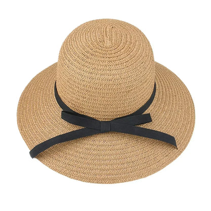 Summer Straw Hat Big Wide Brim Foldable Beach Sun Hat Straw Floppy Sun Block UV Protection Hat Ladies Outdoor Travel Straw Hat