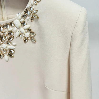 TWOTWINSTYLE Patchwork Diamond Dresses For Women Round Neck Long Sleeve High Waist Loose Mini Dress Female Fashion Clothing 2024