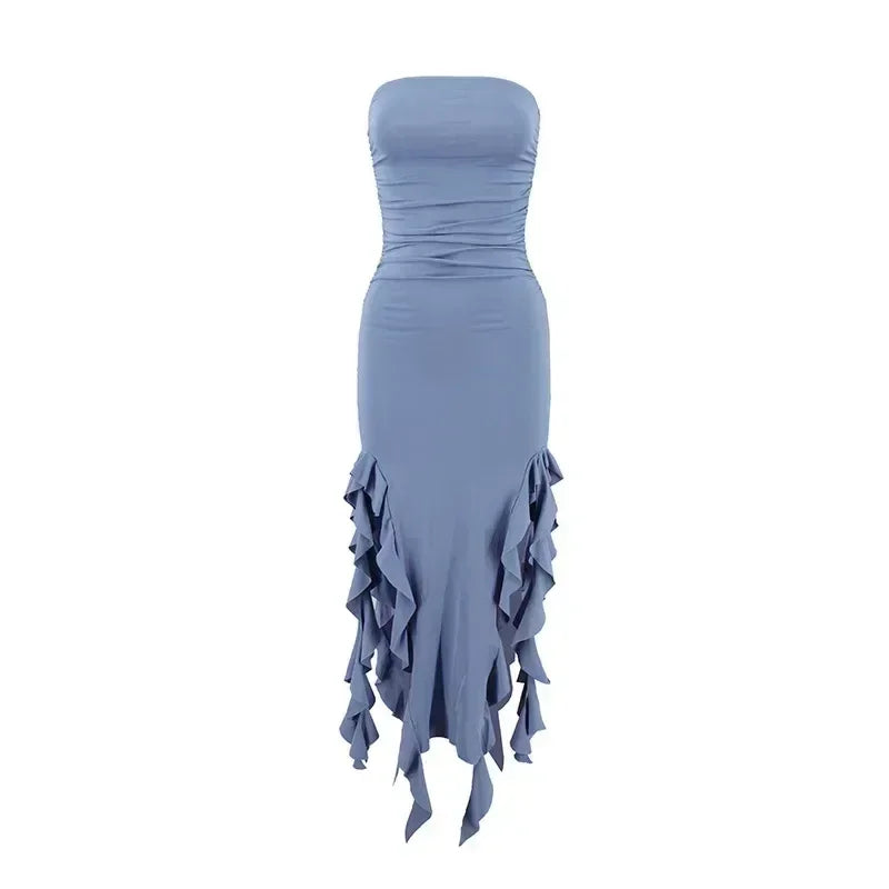 BWQ Long Dresses For Women Slit Sexy Bodycon Sleeveless Jellyfish Dress Hot Girls Fashion Off The Shoulders Maxi Dress Woman