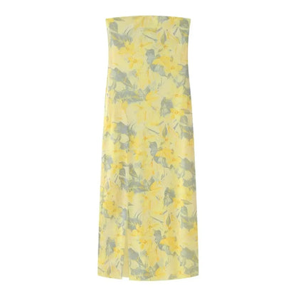 2026 Dress For Women Summer Chic Print Mesh Sleeveless Sexy Side Slit Slim Dresses Wild Beach Resort Style Woman Dress
