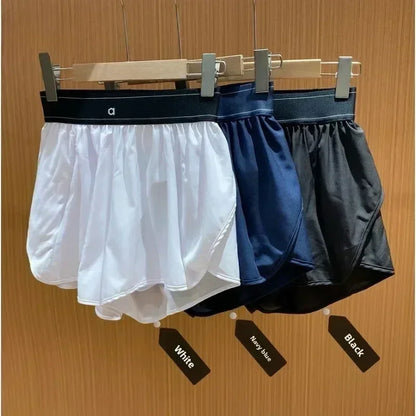 Outdoor Running Anti-Shine Sports Shorts Letter High Waisted Webbing Yoga Fitness Quick Dry Shorts