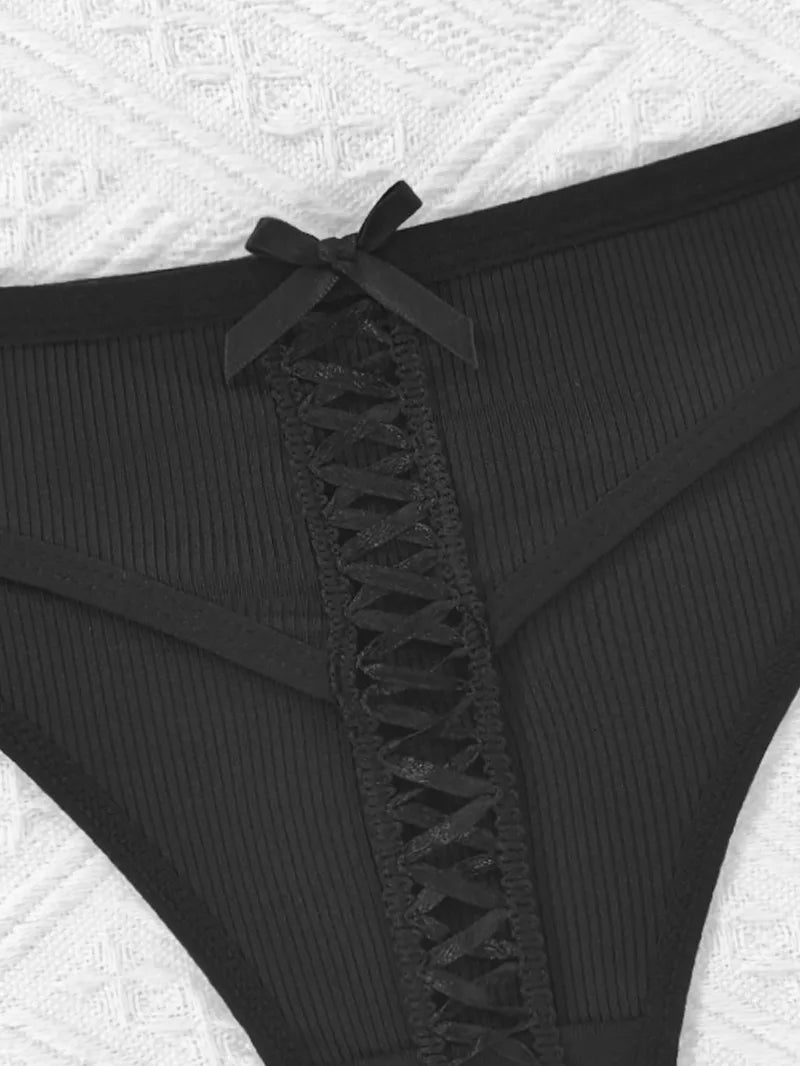 1pcs  Women Low Rise Sexy Thongs Comfortable Bow New Fashion Bandage Female G-string Intimate Lingerie Solid T-back