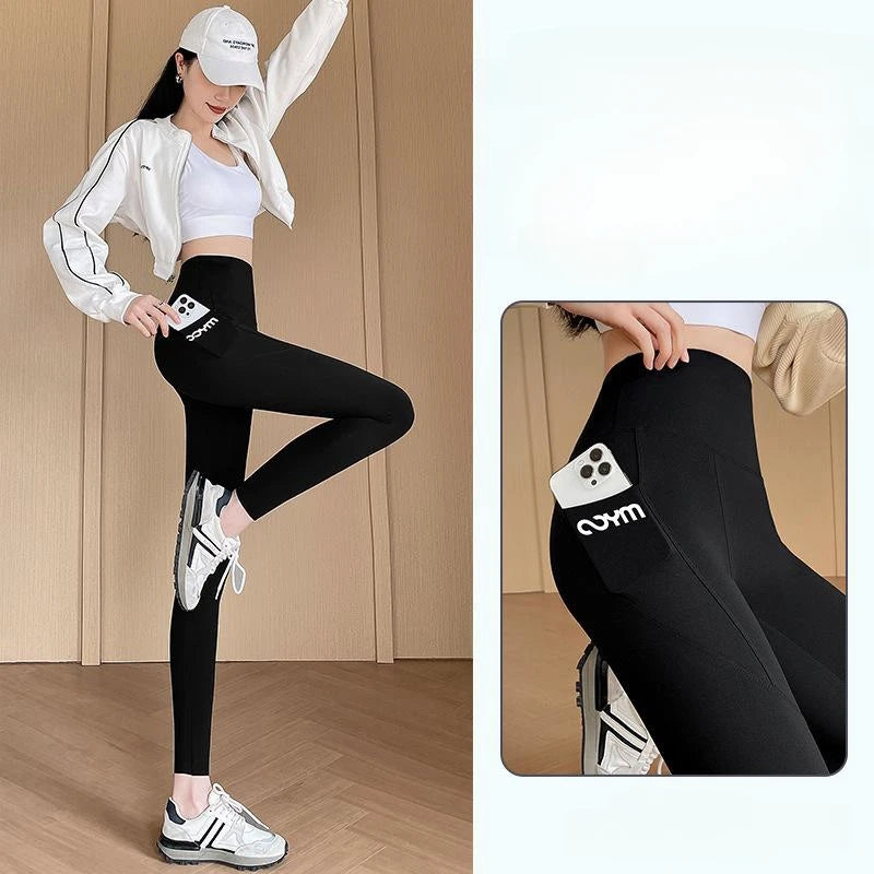 Horetong Women Sports Pants With Pocket High Waist Fitness Running Casual Streetwear Trousers Female Tight Workout Gym Clothing