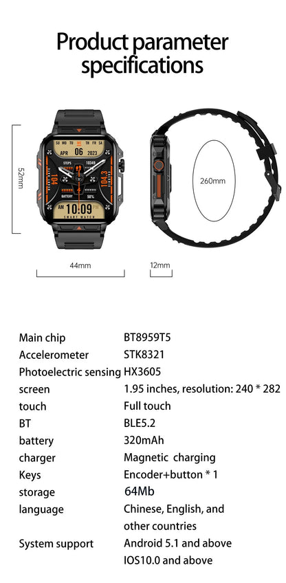 1.91 Outdoor Military Smart Watch Men Bluetooth Call Amoled Smartwatch For Android IOS IP68 Waterproof Sports Fitness Watches