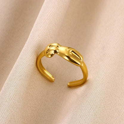 Stainless Steel Flower Open Rings For Women Trend Wedding Heart Jewelry Gold Color Geometric Hollow Ring Daily Accessories Gift