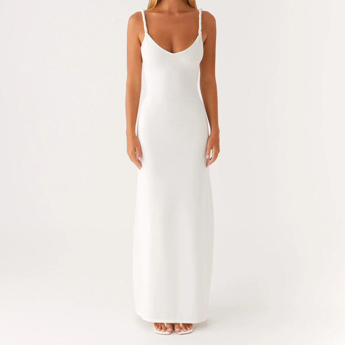 Women Sleeveless Summer Solid Color Twisted Straps Dresses V-Neck Backless Party Club Vacation Beach Long Dresses