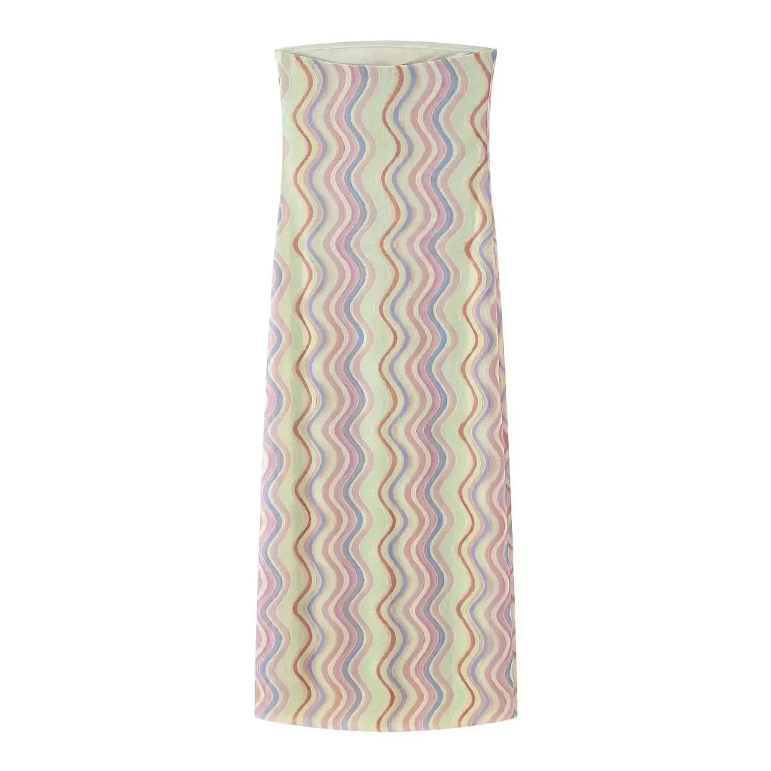 2026 Dress For Women Summer Chic Print Mesh Sleeveless Sexy Side Slit Slim Dresses Wild Beach Resort Style Woman Dress