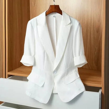 Black Solid Casual Turn-Down Collar Single Button Short Sleeve Women's Jacket Korean Fashion Suit Blazer Short Jackets Coat 2026