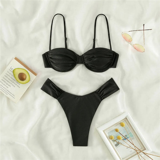 Black Thong Micro Bikini Push Up 2026 Sexy Swimsuit Women Underwired Solid Ladies Swimwear Bikinis Sets Swimming Suit Wear Women