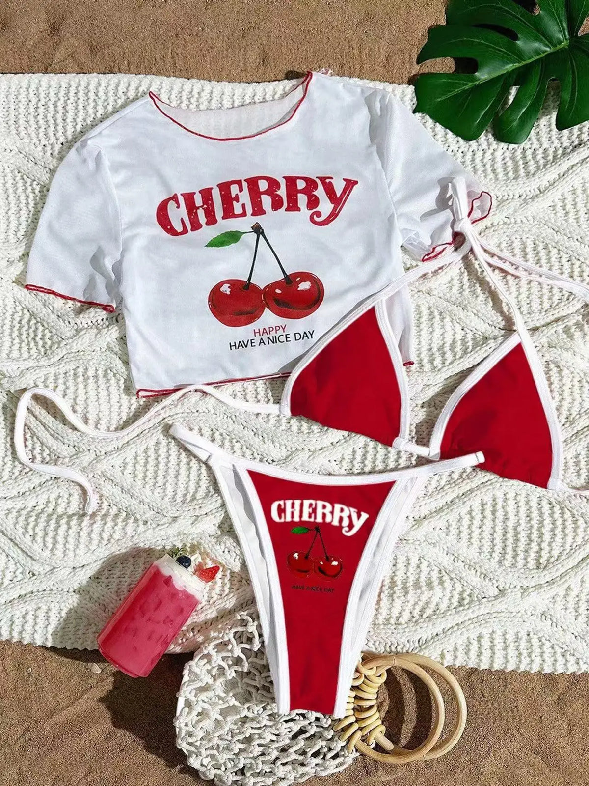 2026 Sexy 3 Piece Women Swimsuit Short-sleeve Cover-up Swimwear Summer Print Bikini Set Brazilian Beachwear Party Bathing Suit