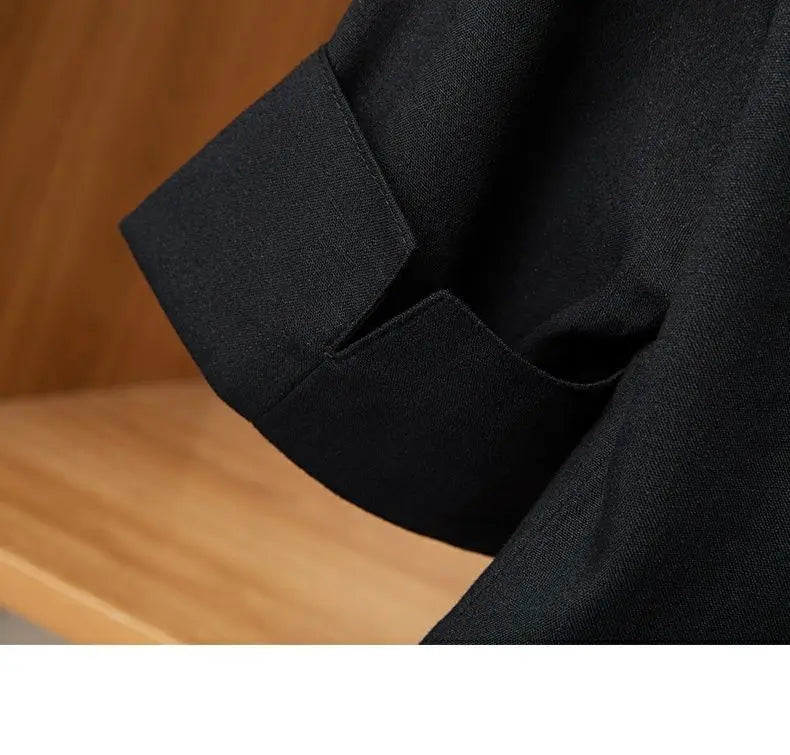 Black Solid Casual Turn-Down Collar Single Button Short Sleeve Women's Jacket Korean Fashion Suit Blazer Short Jackets Coat 2026